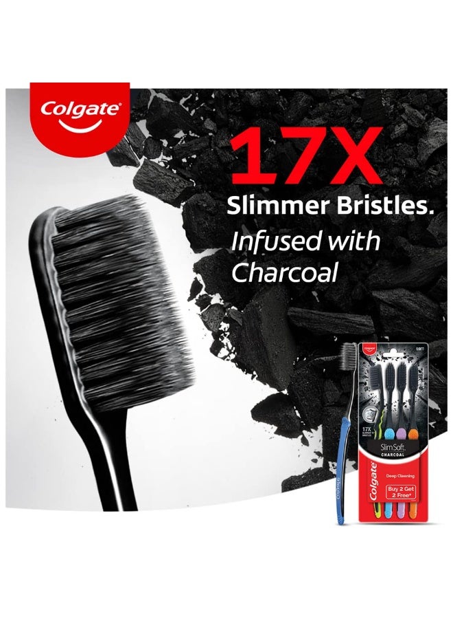 Colgate Slimsoft Charcoal Manual Toothbrush for Adults - 4 Pcs, 17X Slimmer Tip Bristles - Image 2