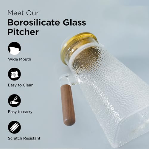 UMAI Borosilicate Glass Water Jug With Airtight Lid (1.5 Litre) | Handle | Diwali Gift | Dining Table | Detox Jar (Clear) - Image 3