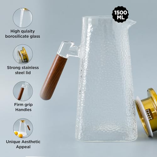 UMAI Borosilicate Glass Water Jug With Airtight Lid (1.5 Litre) | Handle | Diwali Gift | Dining Table | Detox Jar (Clear) - Image 4