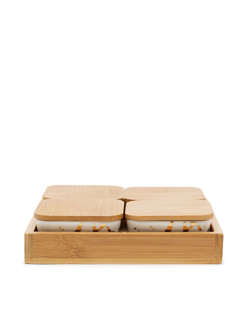 Simply Kitchen Candy Box With Bamboo Tray S/4 White/Gold  - Image 1