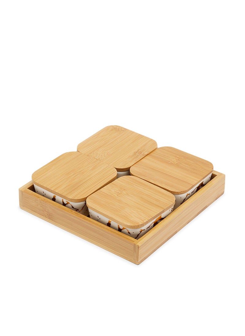 Simply Kitchen Candy Box With Bamboo Tray S/4 White/Gold  - Image 2