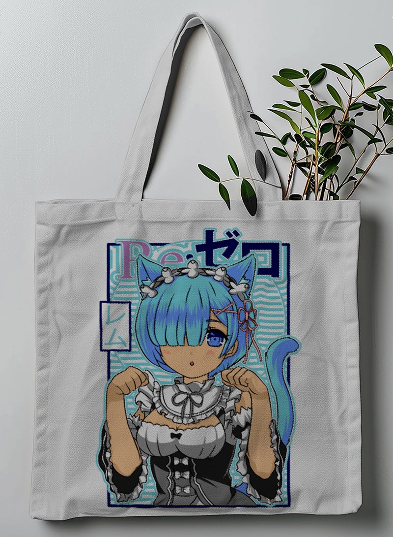 LOWHA Polyester Tote Bag with Shoulder Straps and Cute Rem With Cat Ears Anime Pattern - Image 1