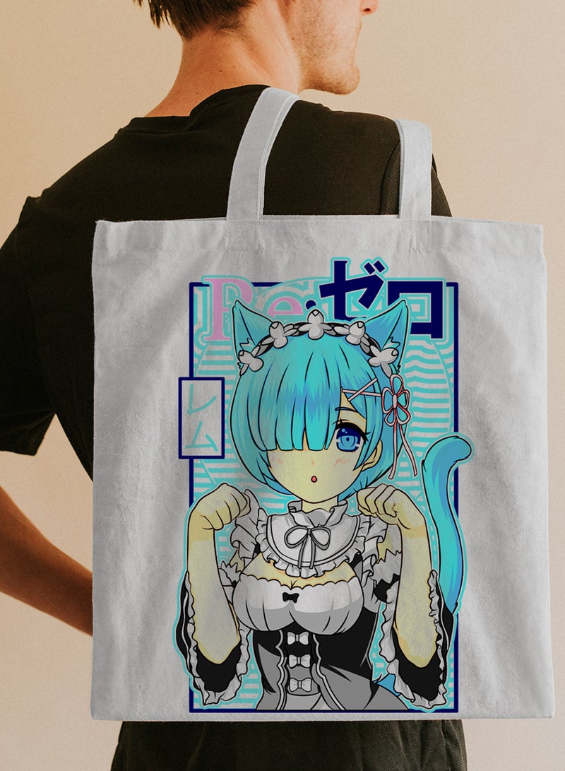 LOWHA Polyester Tote Bag with Shoulder Straps and Cute Rem With Cat Ears Anime Pattern - Image 2