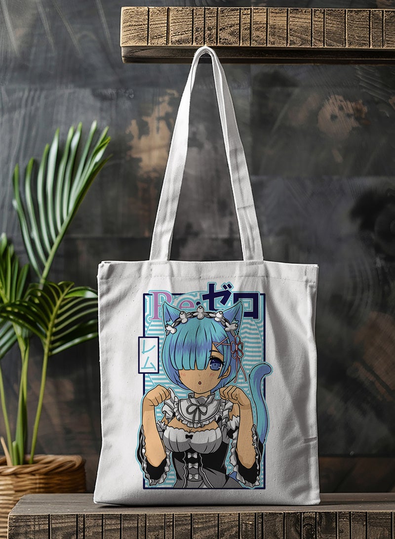 LOWHA Polyester Tote Bag with Shoulder Straps and Cute Rem With Cat Ears Anime Pattern - Image 3