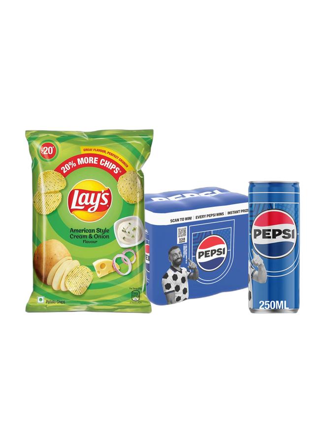 Pepsi بطاطس لاي بنكهة الكريمة والبصل على الطريقة الأمريكية 48 جرام + علب مشروب بيبسي الغازي 330 مل عبوة من 6 - Image 1