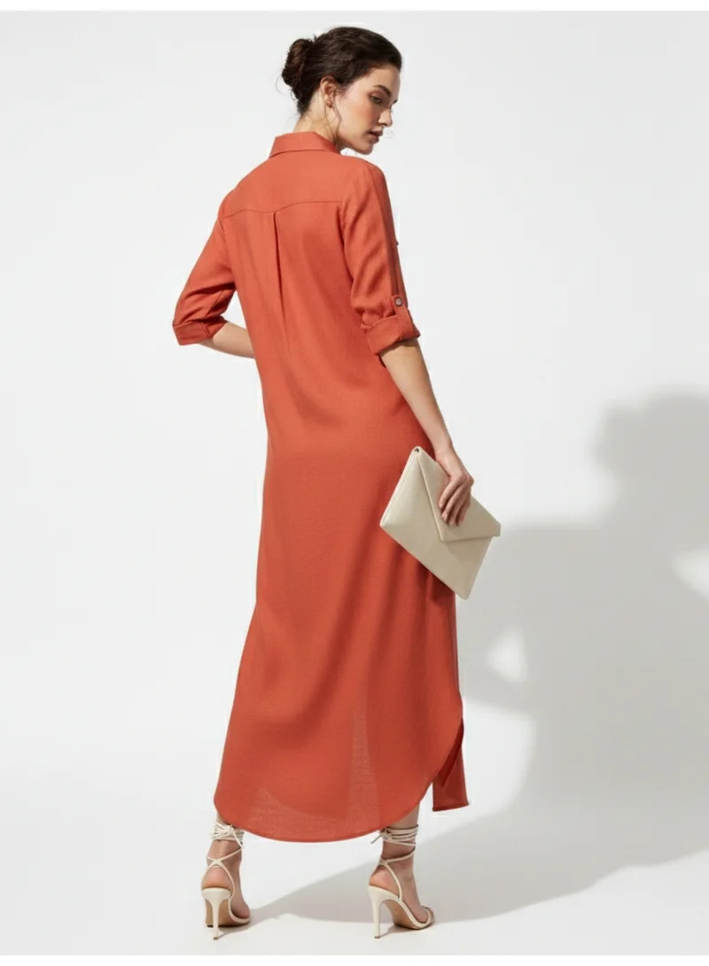 Outzidr  Orange Long Shirt Dress for Women | Best Price UAE