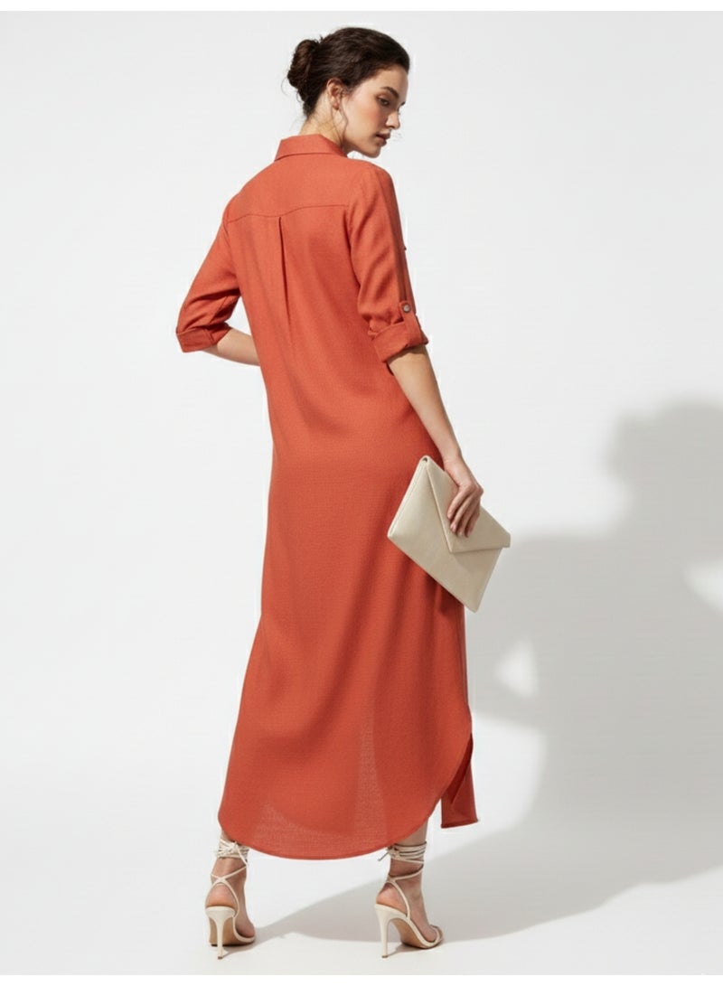 OUTZIDR Orange Long Shirt Dress - Image 5