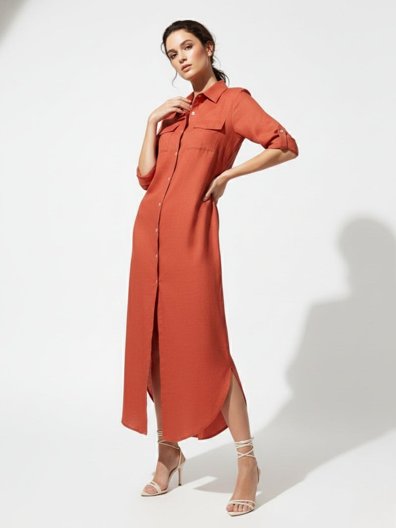 OUTZIDR Orange Long Shirt Dress - Image 3