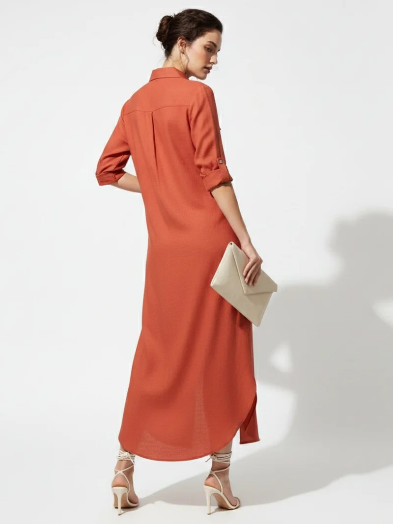 Outzidr  Orange Long Shirt Dress for Women | Best Price UAE