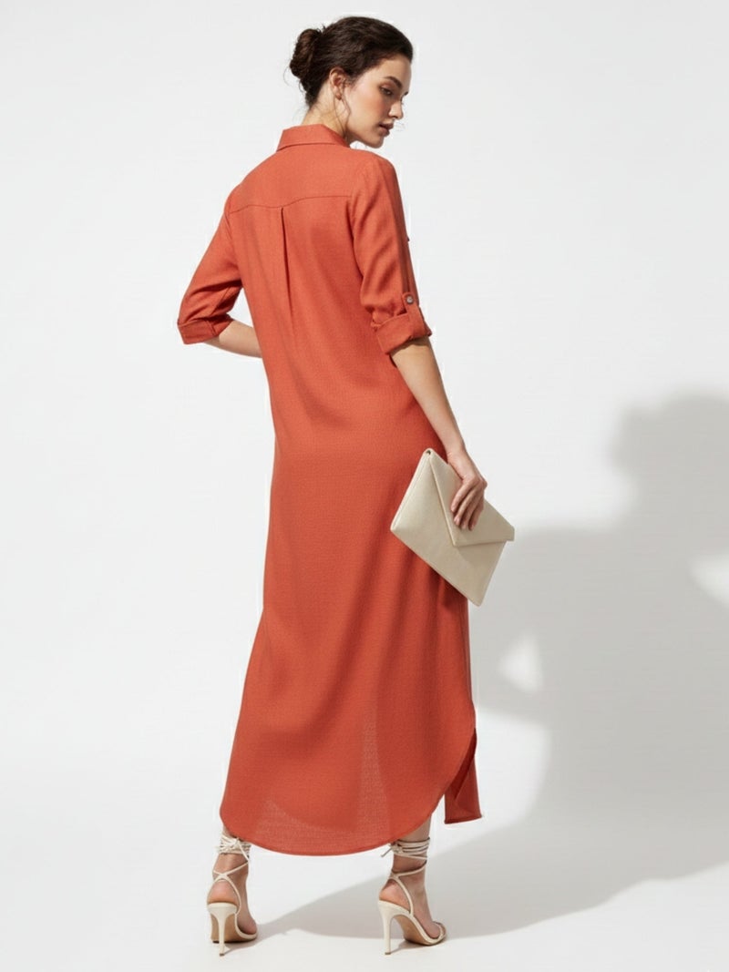 OUTZIDR Orange Long Shirt Dress - Image 4