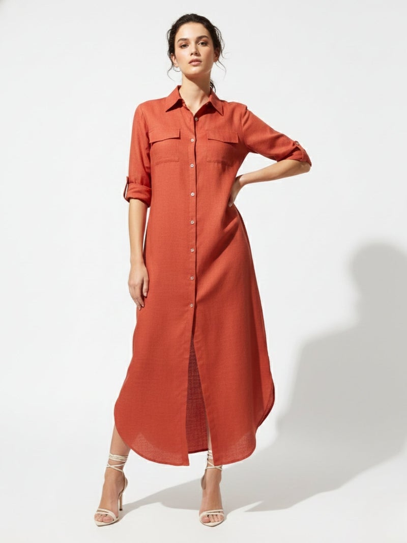 OUTZIDR Orange Long Shirt Dress - Image 1