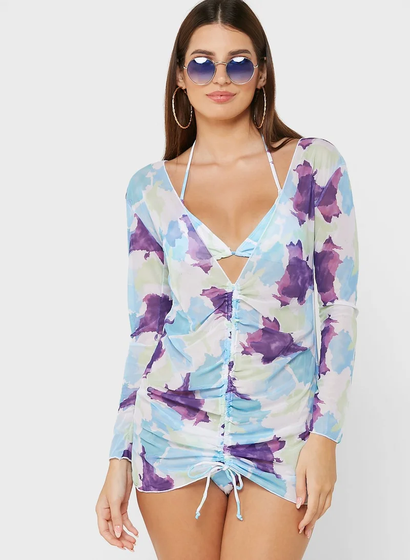 Coconut Cove Printed Plunge Neck Beachwear Set