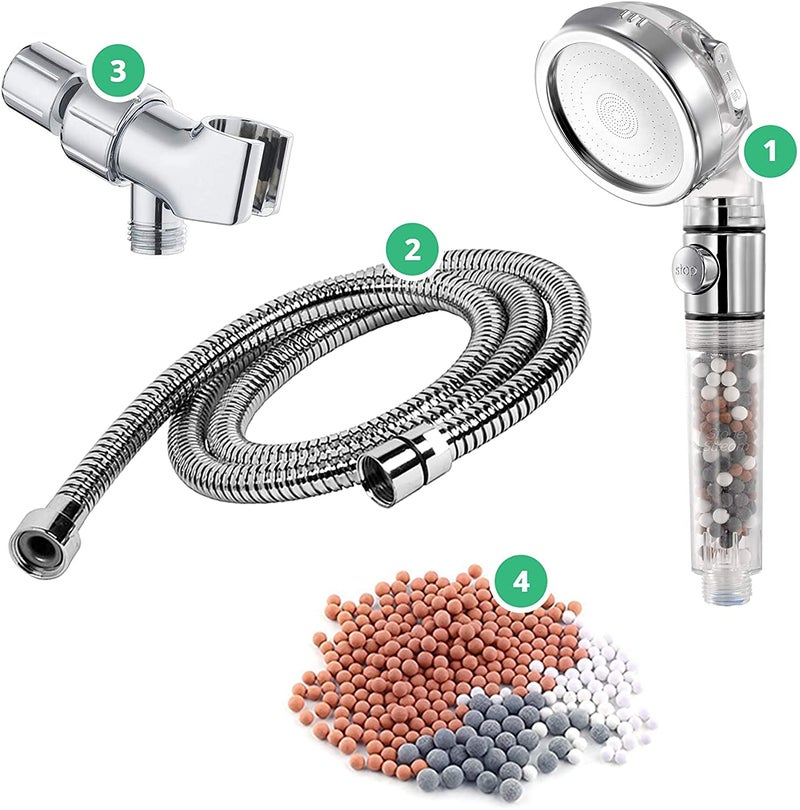 StoneStream Original StoneStream EcoPower High Pressure Handheld Shower Head with ON OFF switch- 3 Spray Settings with Hose, Wall Adapter and Replacement Beads - Image 1