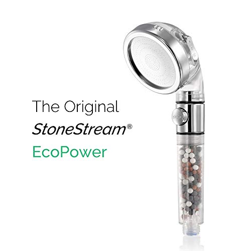 StoneStream Original StoneStream EcoPower High Pressure Handheld Shower Head with ON OFF switch- 3 Spray Settings with Hose, Wall Adapter and Replacement Beads - Image 2
