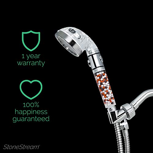 StoneStream Original StoneStream EcoPower High Pressure Handheld Shower Head with ON OFF switch- 3 Spray Settings with Hose, Wall Adapter and Replacement Beads - Image 3