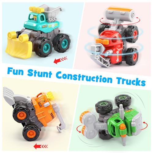 ORWINE Baby Boy Toys Cars Push and Go Cars for Kids Friction Powered Stunt Trucks 4PCS Construction Vehicles Baby Toys for 2 3 4 5 Years Old Boys Girls Birthday for Toddler Age 23 - Image 5