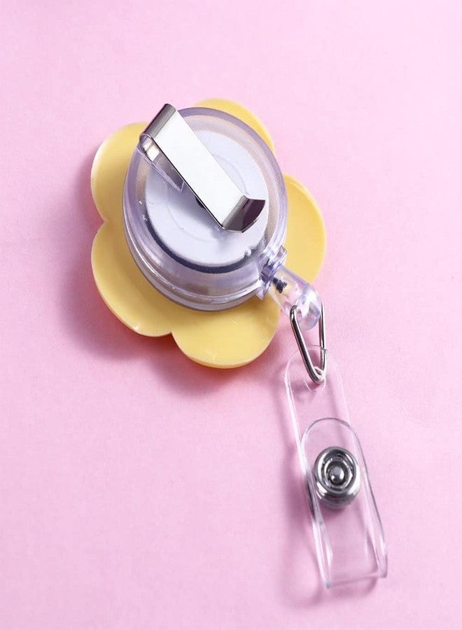 GANPUB 1Pc Retractable Badge Reel Cute School Supplies Name Card Holder Flowers Work Card Clip Keys Lanyard Chest Card ID Card Clips Badge Holders Identification Badges and Supplies（Yellow） - Image 2