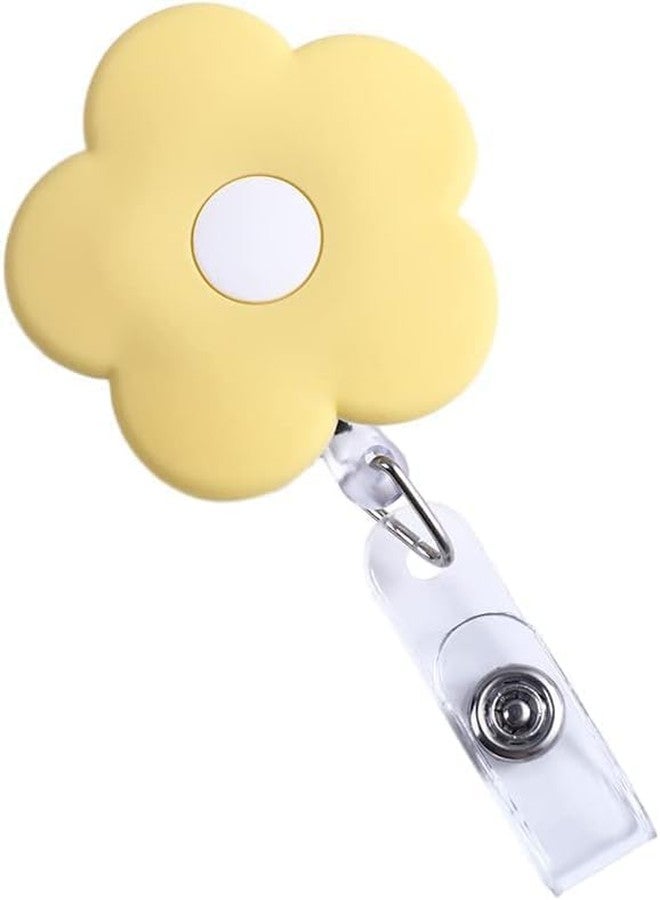 GANPUB 1Pc Retractable Badge Reel Cute School Supplies Name Card Holder Flowers Work Card Clip Keys Lanyard Chest Card ID Card Clips Badge Holders Identification Badges and Supplies（Yellow） - Image 1