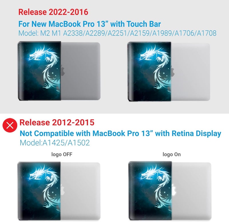 I Benzer Compatible with 2025 2024 M2 MacBook Pro 13 Inch Case 2025-2016 M1 A2338 A2289 A2251 A2159 A1989 A1706 A1708, Hard Shell Case & Keyboard Cover for Mac Pro 13, Dragon, T13DRN+1 - Image 4