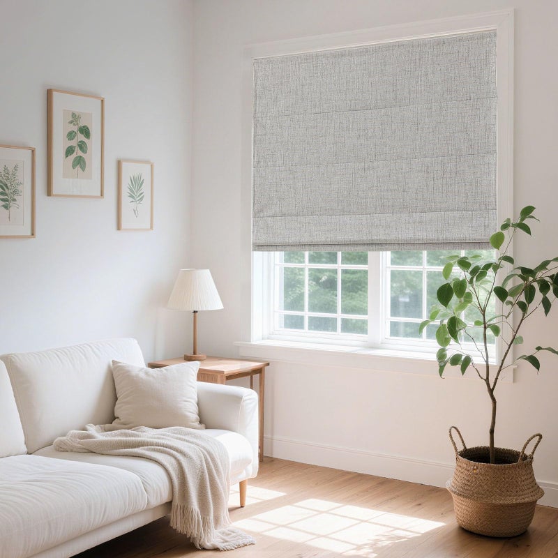 Joydeco Cordless Roman Shades, Linen Fabric Window Blinds, Thermal Insulated Blackout Blinds, Room Darkening Shades for Indoor Windows, Easy to Install, 35" WÃ—75" H, Greyish White - Image 4