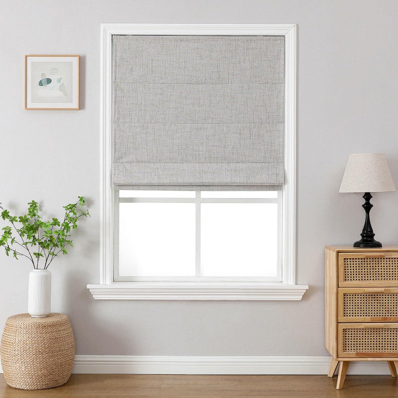 Joydeco Cordless Roman Shades, Linen Fabric Window Blinds, Thermal Insulated Blackout Blinds, Room Darkening Shades for Indoor Windows, Easy to Install, 35" WÃ—75" H, Greyish White - Image 1