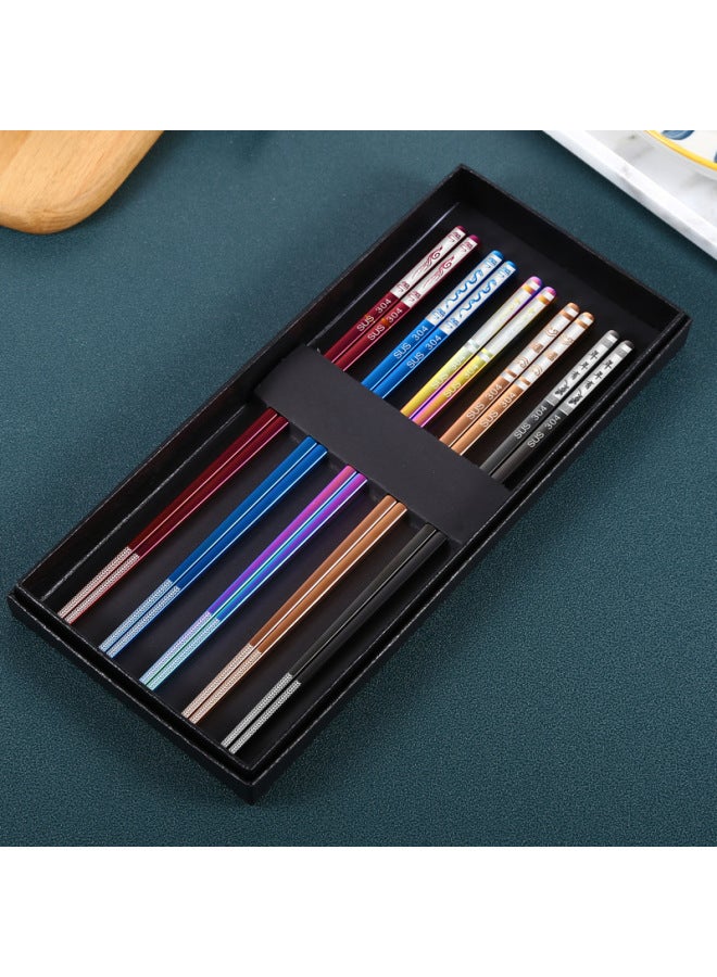 304 Stainless Steel Titanium Plated Gold Square Chopsticks Household Hotel Factory Wholesale Chopsticks Gift Set Logo-Color:23.5cm Silver Light Body  - Image 4