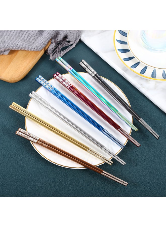 304 Stainless Steel Titanium Plated Gold Square Chopsticks Household Hotel Factory Wholesale Chopsticks Gift Set Logo-Color:23.5cm Silver Light Body  - Image 5