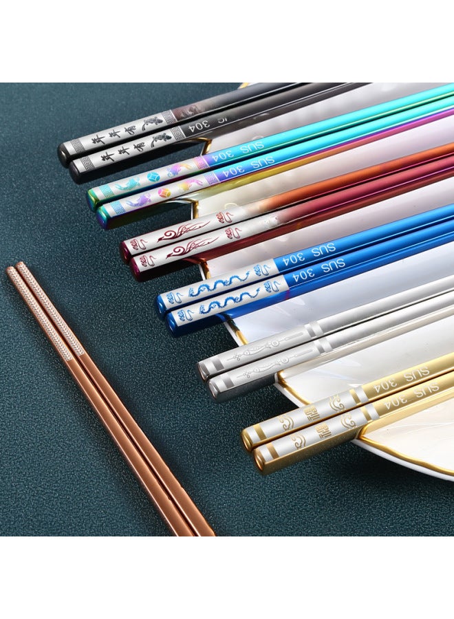 304 Stainless Steel Titanium Plated Gold Square Chopsticks Household Hotel Factory Wholesale Chopsticks Gift Set Logo-Color:23.5cm Silver Light Body  - Image 3