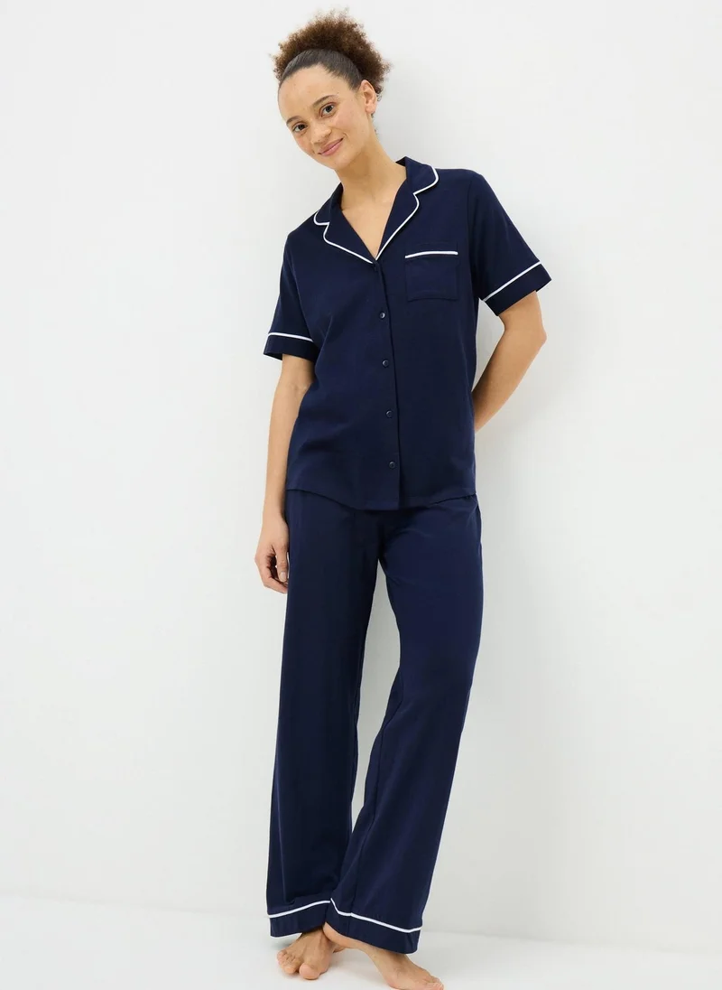 Matalan Navy Short Sleeve Traditional Pyjama Set