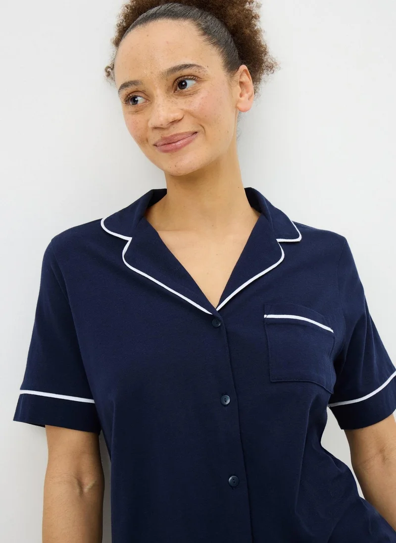 Matalan Navy Short Sleeve Traditional Pyjama Set