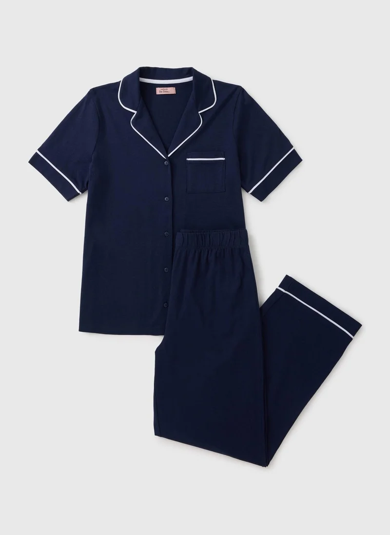 Matalan Navy Navy Short Sleeve Traditional Pyjama Set for Women | Best Price UAE