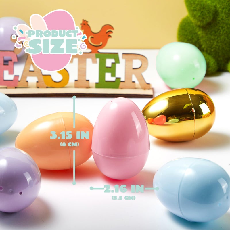 JOYIN 100PCS 3.15" Pastel Easter Eggs + 2 Golden Eggs, Empty Easter Eggs Fillable, Colorful Plastic Eggs Bulks for Easter Hunt, Party Favor, Basket Stuffers Filler, Classroom Prize Supplies - Image 5