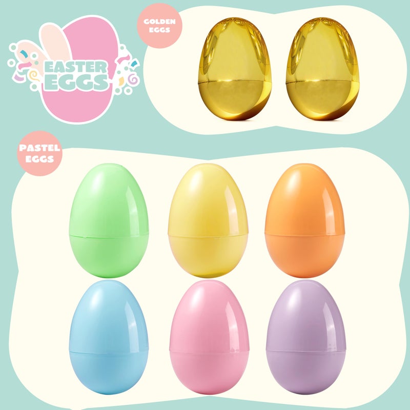 JOYIN 100PCS 3.15" Pastel Easter Eggs + 2 Golden Eggs, Empty Easter Eggs Fillable, Colorful Plastic Eggs Bulks for Easter Hunt, Party Favor, Basket Stuffers Filler, Classroom Prize Supplies - Image 2
