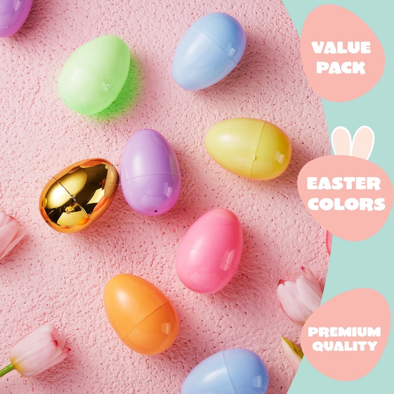 JOYIN 100PCS 3.15" Pastel Easter Eggs + 2 Golden Eggs, Empty Easter Eggs Fillable, Colorful Plastic Eggs Bulks for Easter Hunt, Party Favor, Basket Stuffers Filler, Classroom Prize Supplies - Image 4