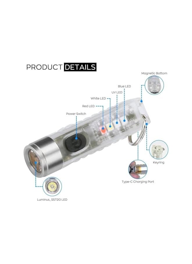 PROMASS promass Flashlights High Lumens, Mini LED Flashlights, USB Rechargeable Small Keychain Flashlight with 11 Modes of Main and Side Light, Portable Pocket EDC Flash Light for Daily Using  - Image 2