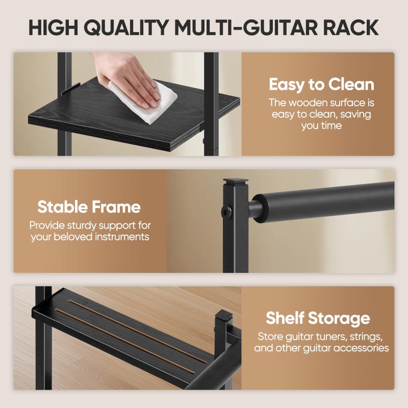 Shinoske Multi-Guitar Rack, Guitar Stand, Guitar Holder for 5 String Instruments,Suitable for Bass, Banjo,Acoustic Guitar Display Stand with 3-tier Side Shelves for Amp & Record Player,Studio Home - Image 4