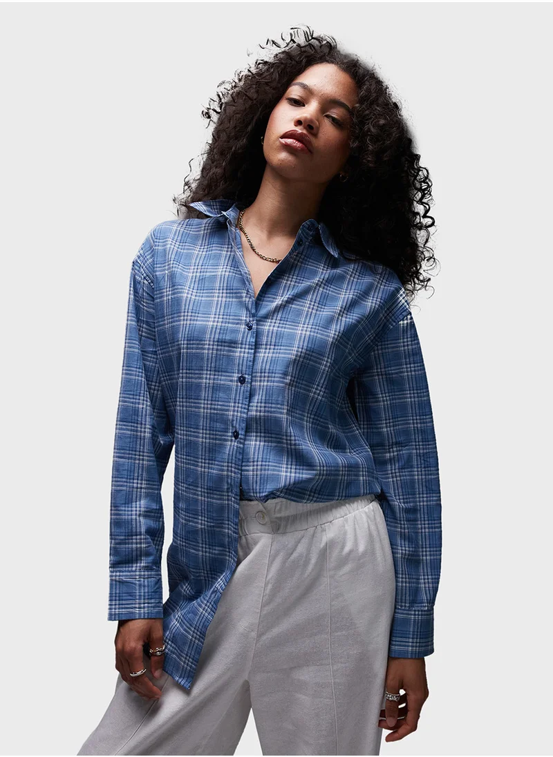 توب شوب Topshop Shirt In Blue Check