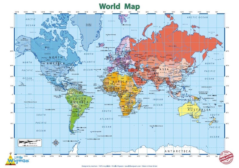 Little Wigwam World Map Chart - Tear-Resistant Educational Poster (24 x 17 inches) - Image 1
