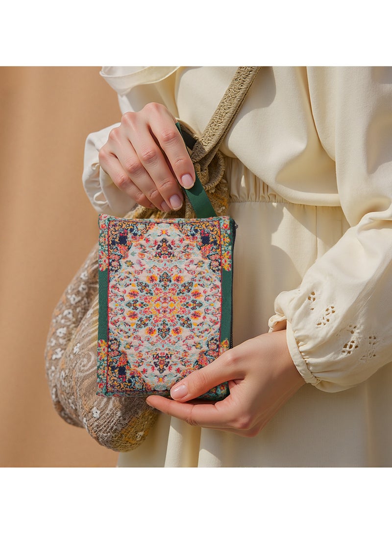 حرير ناعم سجاد الصلاة المسلمة، الصجادة المحمولة والقابلة للطي مع تصميم الكعبة، مثالية للمكتب، استخدام المطار والمسجد، سجادة الصلاة الإسلامية الصديقة للسفر للصلاة، العمرة، هدية الحج والعيد (70x110 سم، الأخضر) - Image 4