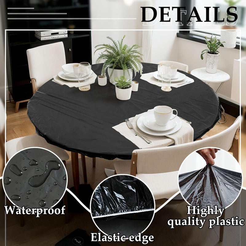 BOAO 6 Pcs 48 Inch Round Waterproof Table Cover Elastic Tablecloth Plastic Table Cloths Disposable Table Cover Elastic Edged Picnic Table Covers with Elastic Fits Tables up to 36"-44" R (Black) - Image 4