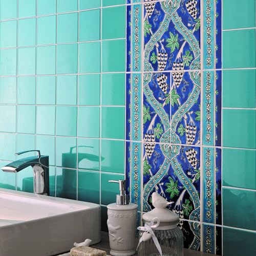 DYARI 4x4 Inch Solid Color Ceramic Wall Tiles – High Gloss Finish Square Tiles for Kitchen Backsplash, Bathroom & Shower – Vibrant Colors (Turquoise, 9 Tiles (1 Sq Ft)) - Image 3