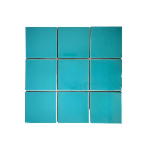 DYARI 4x4 Inch Solid Color Ceramic Wall Tiles – High Gloss Finish Square Tiles for Kitchen Backsplash, Bathroom & Shower – Vibrant Colors (Turquoise, 9 Tiles (1 Sq Ft)) - Image 1