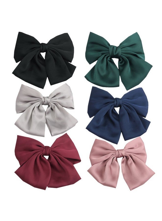 Idoudou Set Of 6 Big Satin Solid 8 Inch Bow Hair Clips Women Barrettes