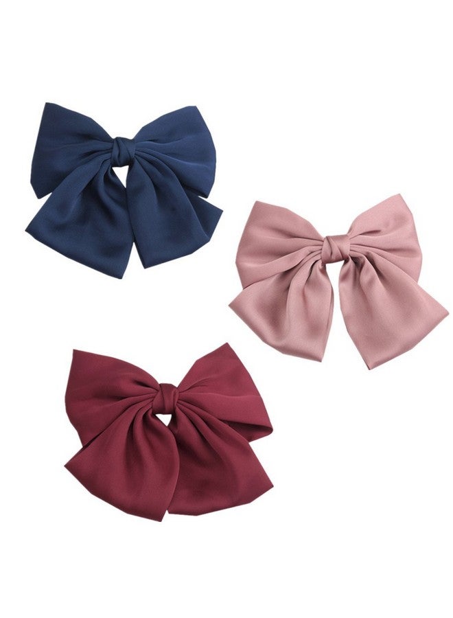 Idoudou Set Of 6 Big Satin Solid 8 Inch Bow Hair Clips Women Barrettes