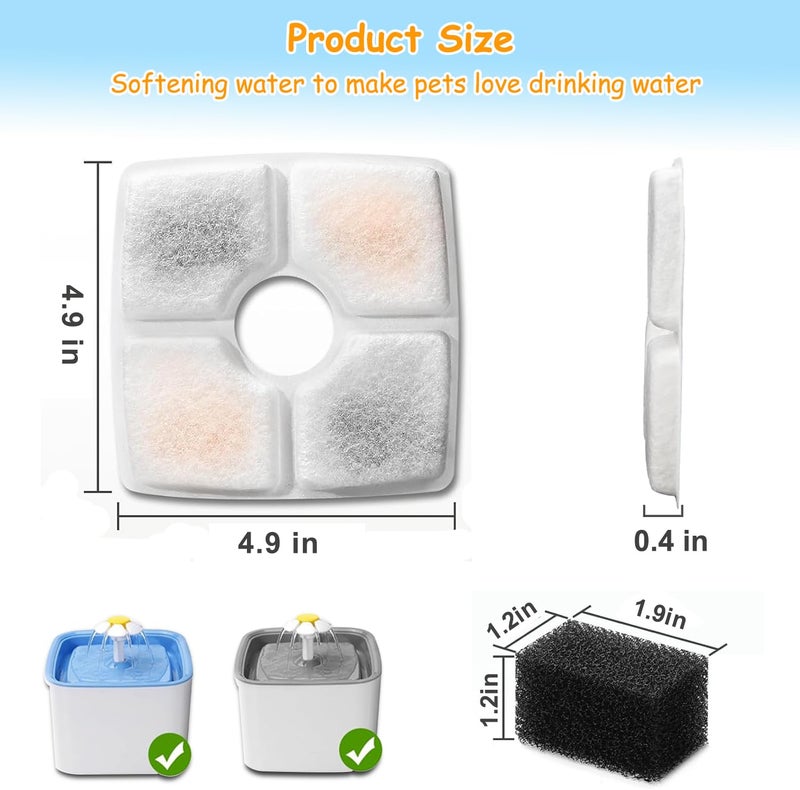 OUPUSES 16 Pack Replacement Filters & 16 Pack Pre-Filter Sponges for Veken 84 oz / 2.5L Automatic Pet Water Fountain, Triple Filtration Cat Fountain Replacement Filter - Image 2