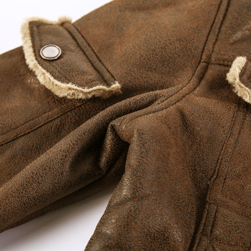 Men'S Fleece-Lined Leather Coat Thickened Cold-Proof Retro Casual Jacket Large Size Leather Coat Jar Coat Lamb Fleece - Image 5