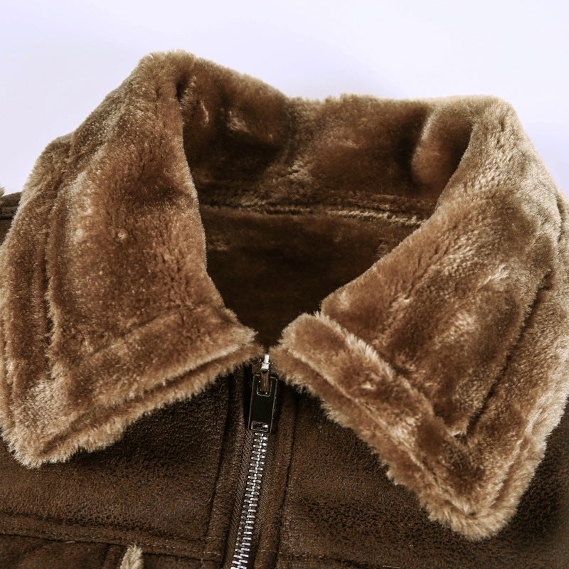 Men'S Fleece-Lined Leather Coat Thickened Cold-Proof Retro Casual Jacket Large Size Leather Coat Jar Coat Lamb Fleece - Image 4