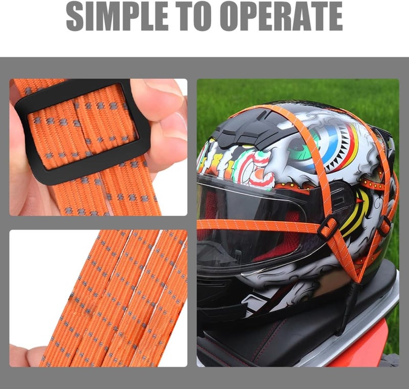 FUOYLOO 4pcs Motorcycle Cargo Straps Elastic Nylon Bungee Cord with Hooks 90cm Orange Adjustable Luggage Tie-Down Bands for Helmet and Seat Fixing - Image 3