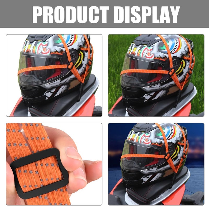 FUOYLOO 4pcs Motorcycle Cargo Straps Elastic Nylon Bungee Cord with Hooks 90cm Orange Adjustable Luggage Tie-Down Bands for Helmet and Seat Fixing - Image 5