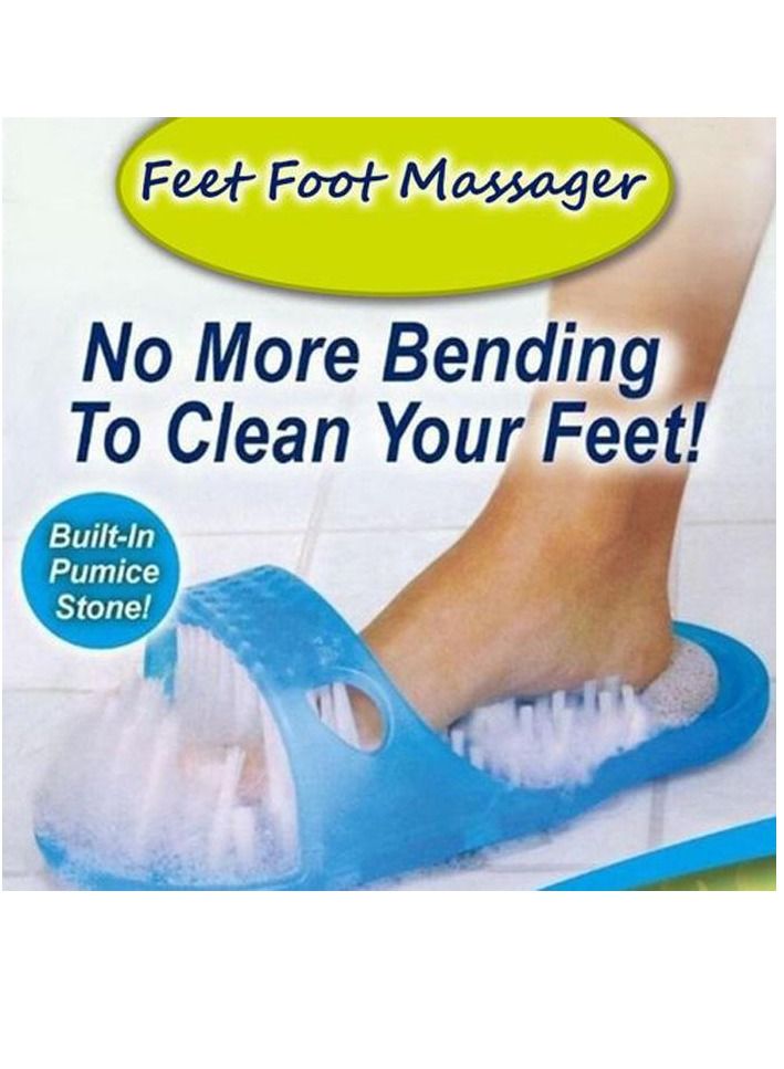 Easy Feet Slippers Foot Cleaning Tool   Scrubber With Brush Bath Shoes Spa Shower Blue - Image 2